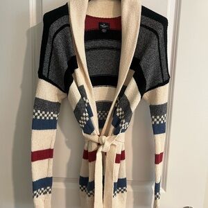 American Eagle Outfitters Cream and Black Patterned Cardigan